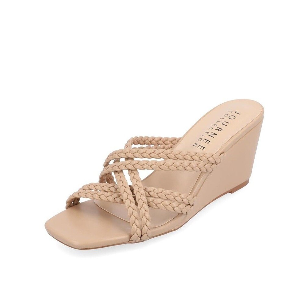 Journee Collection Womens 7 M Taupe Strappy Baylen Wedge Sandals NIB GL4